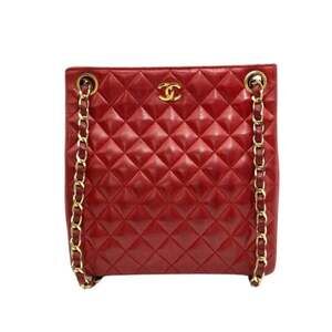 CHANEL Matelasse Chain Shoulder Bag, Lambskin, Red, Coco Mark, 0 Series, Women's